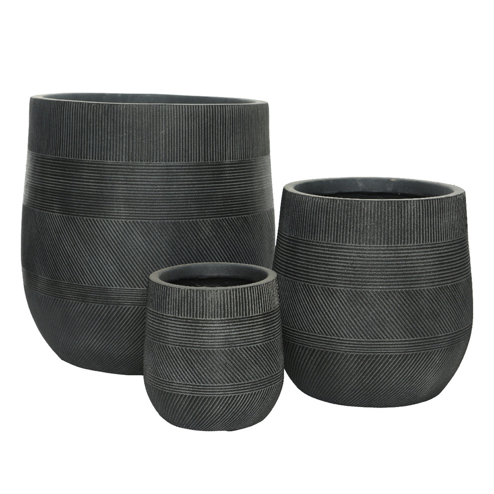 Black Liam Fiber Clay Striped Round Pot