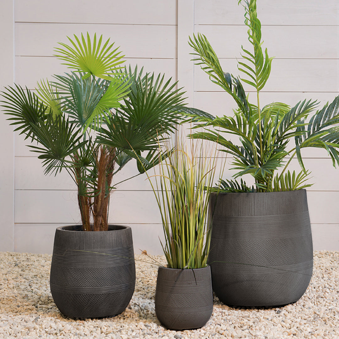 Black Liam Fiber Clay Striped Round Pot